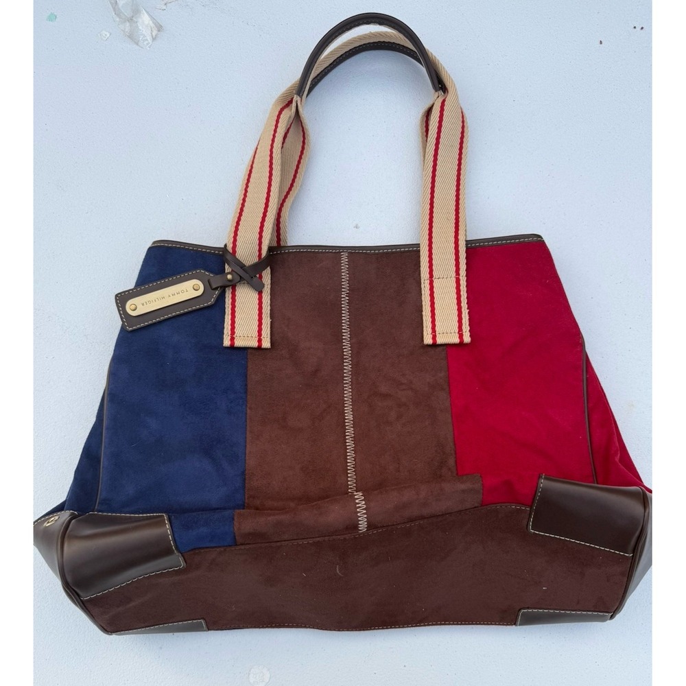 Vintage Tommy Hilfiger‎ Colorblock Suede Leather Tote Double Handle Tote Bag